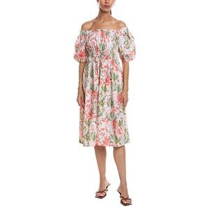 Abbey Womens  Puff Sleeve Midi Dress, Multi